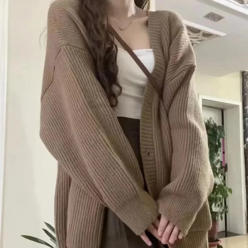 Autumn Winter Thick Warm Cardigan Korean Lazy Wind Soft Sweater Coats Woman Solid Color Oversized Cardigans Female 241105