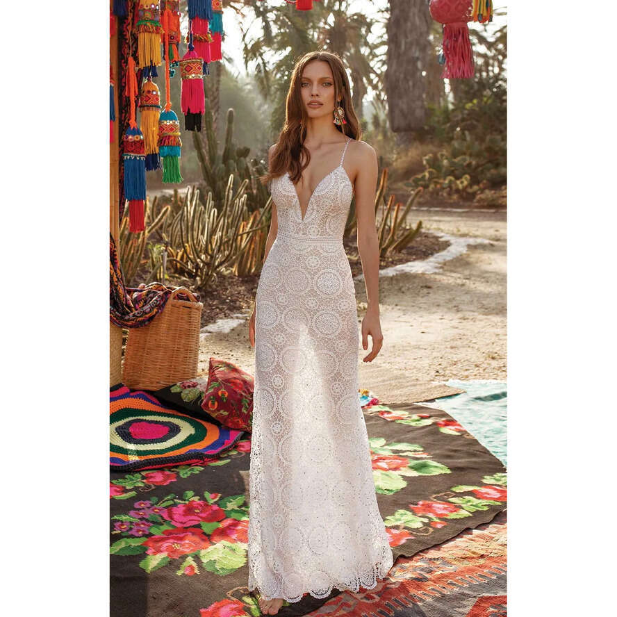 Asaf Dadush Lace Dresses Beading Spaghetti Straps Bohemian Bridal Wedding Gowns Backless Or Length Robes De Marie