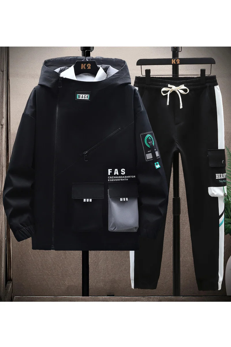 JacketMens Automatic Mens Elastic Waist Sweatshirt Mens Casual Set Mens Hooded Fashion Windproof 241104