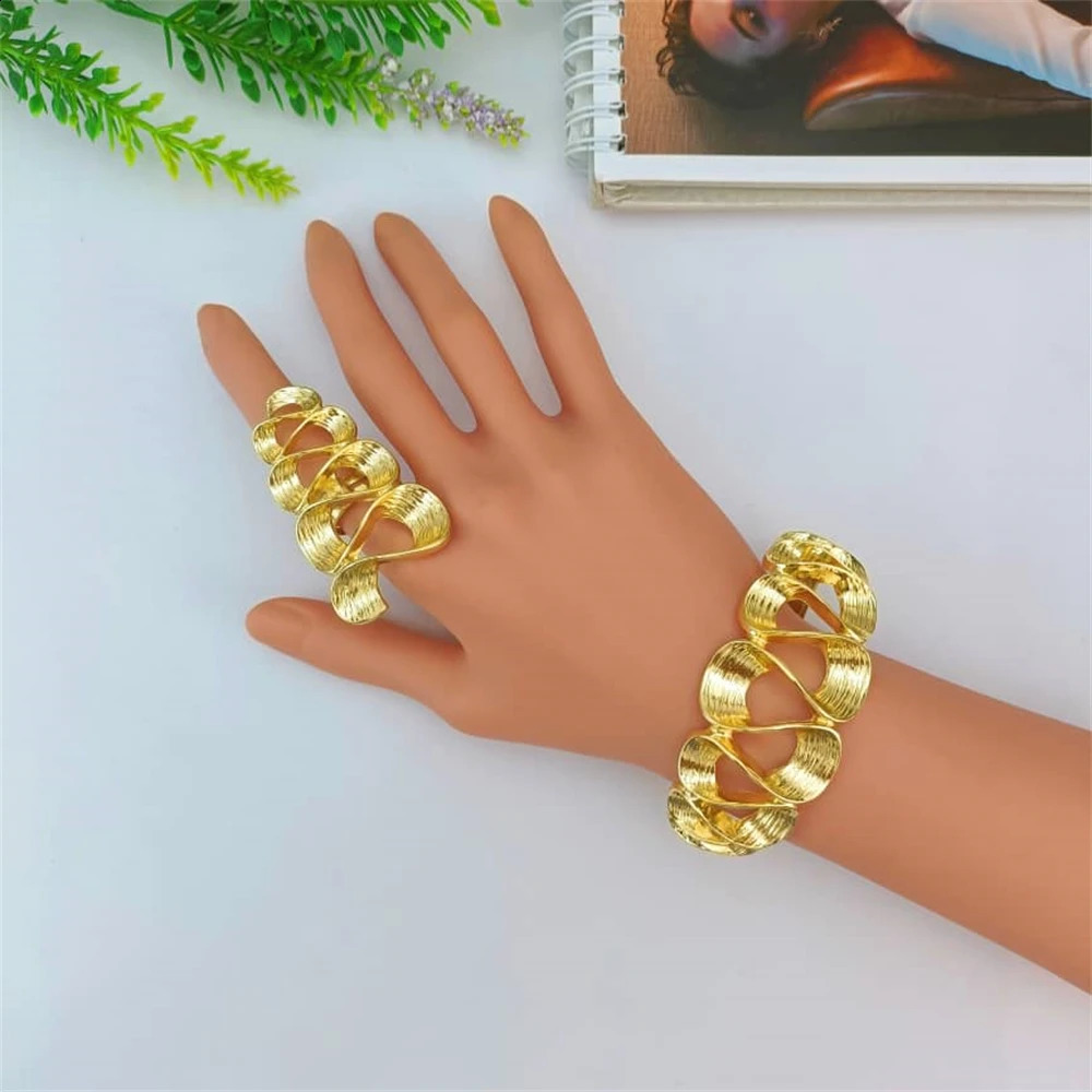 EMMA Women Necklace Earrings Ring Bracelet Jewelry Set Bud Pendant Gold Plated Nigeria Dubai Gold Jewelry Set 241105