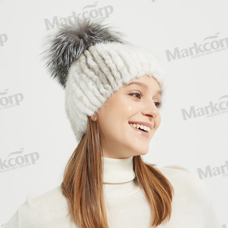 Markcorp fur hat cross ferret womens winter black fox ball cotton warm thickened outdoor 241105