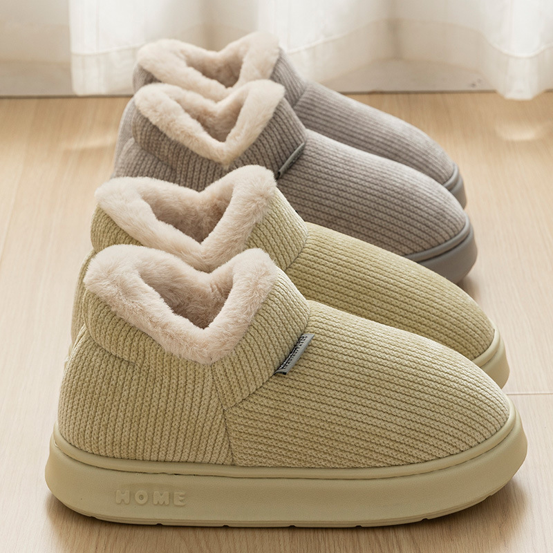 A Contract With Cotton Slippers For Women's Winter Indoor Home Use, Plush Warmth For Couples, Thick Soled Anti Slip Cotton Shoes For Men 728