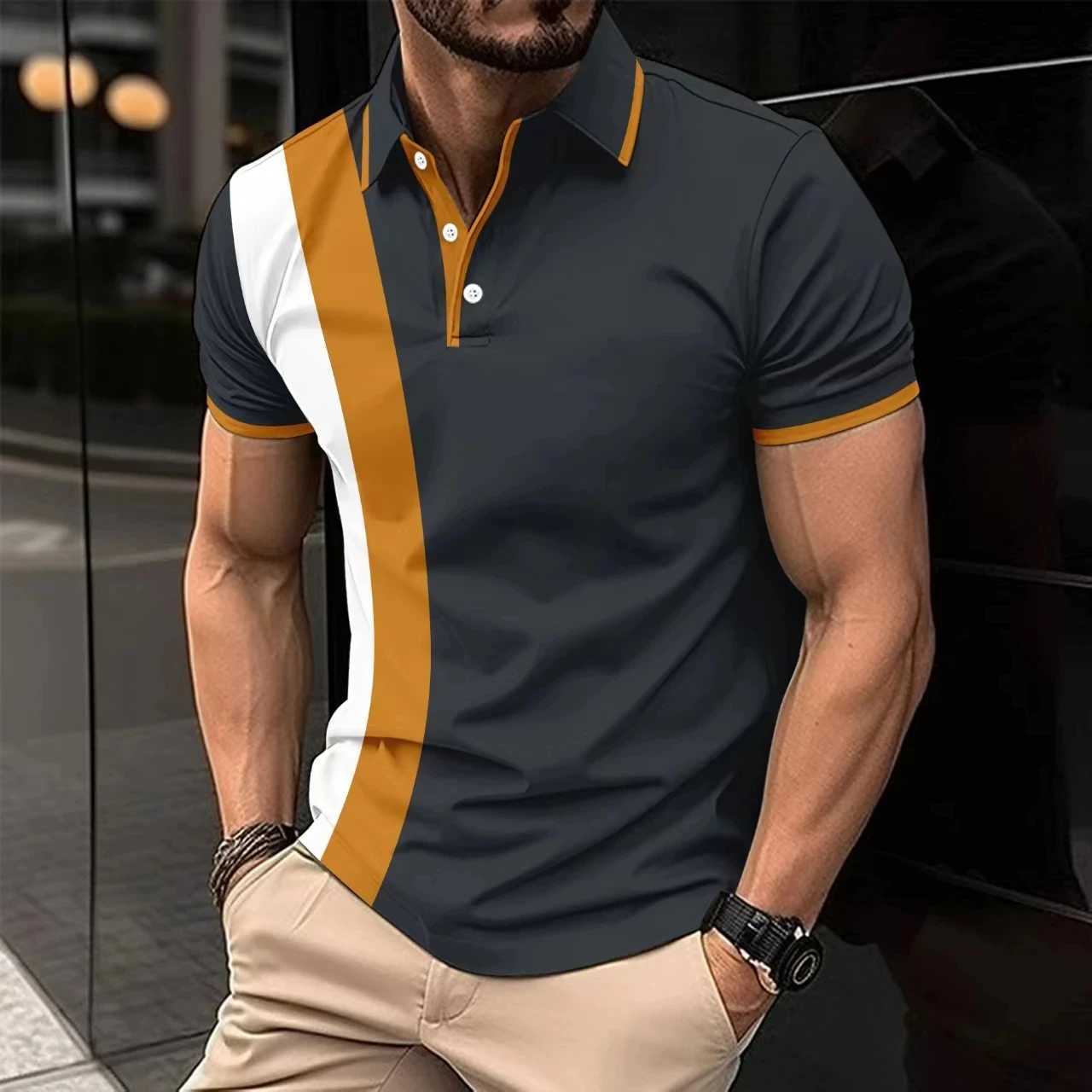 New 3D printed mens lightweight luxury casual high-quality shirt with lapel buttons business matching color breathable T-shirt W241104