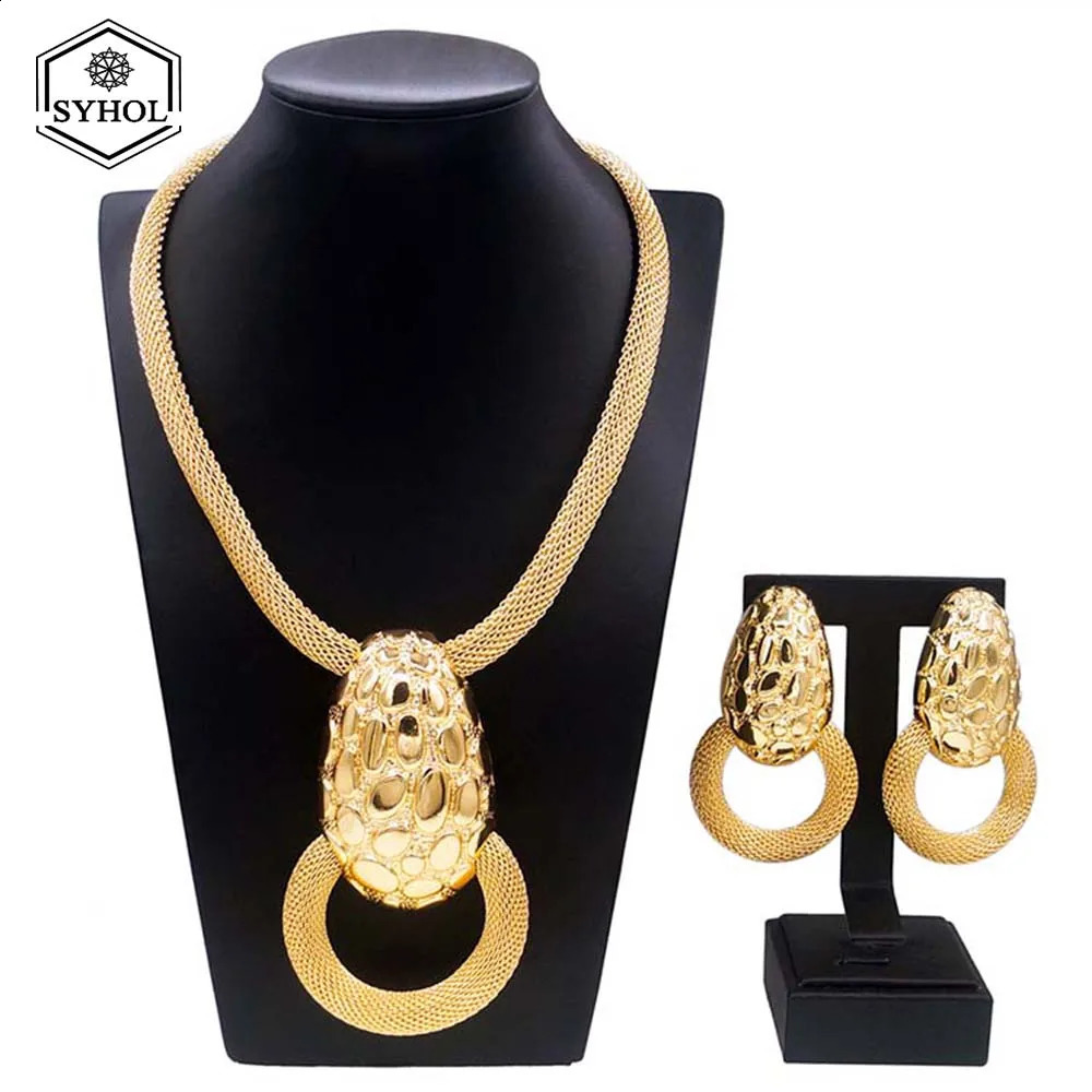 Women Jewelry Set Egg Shape Pendant and Earrings Women Gift Party Jewelry Italian Gold Plated Necklace and Earrings Set 241105