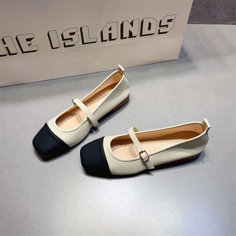 Xiaoxiang Coarse Single Order For Women With A Low Heel Mary Jane Shoes, Color Blocked Square Toe French Gentle Style Evening Shoes