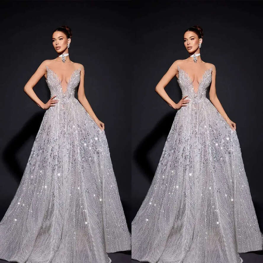 Deep Shining A E Wedding V Neck Dresses Glamorous Beads Sequins Lace Sweep Train Backless Custom Made Zipper Plus Size Bridal Dress Vestidos De Novia