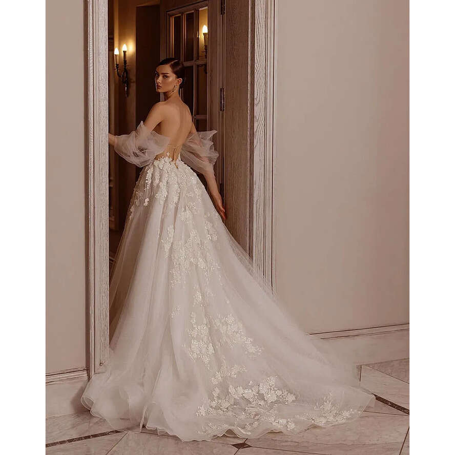 Modern Wedding Sweetheart Dressoff Shoulder A E Lace Appliques Boho Bride Gown Backless Sweep Train Vestido Denovia 6660311