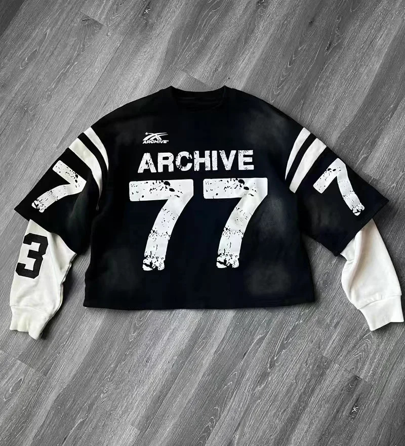 Streetwear fashion long sleeved T-shirt Harajuku retro digital graphic printing oversized T-shirt mens Y2K Gothic autumn top 241030