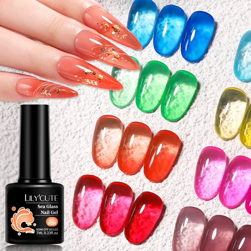LILYCUTE 6Pcs 7ML Jelly Glass Gel Nail Polish Set Sea Blue Varnish Semi-transparent Nail Art Semi Permanent UV Gel Varnish 241105