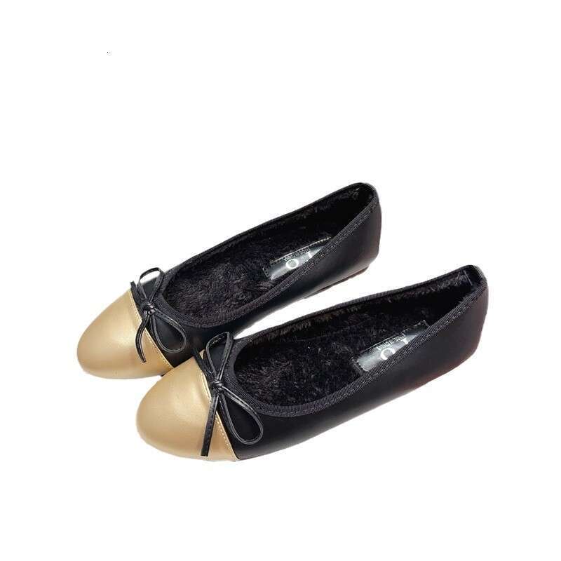 Single Shoe Women's Round Headed Bow, Small Fragrant Style, Soft Sole, Shallow Mouth Fairy, One Foot Kick, Korean Version With Plush Flat Bottom 