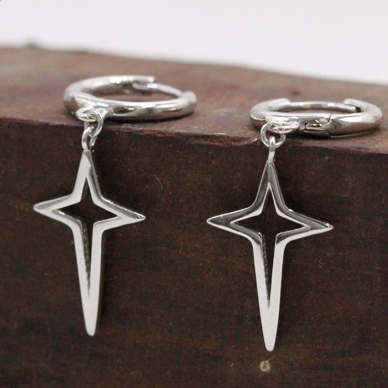 S925 Silver Gothic Star Earrings Pendant Earrings Star Pendant Punk Cool Y2K Gift Recommendation for Men and Women 241105