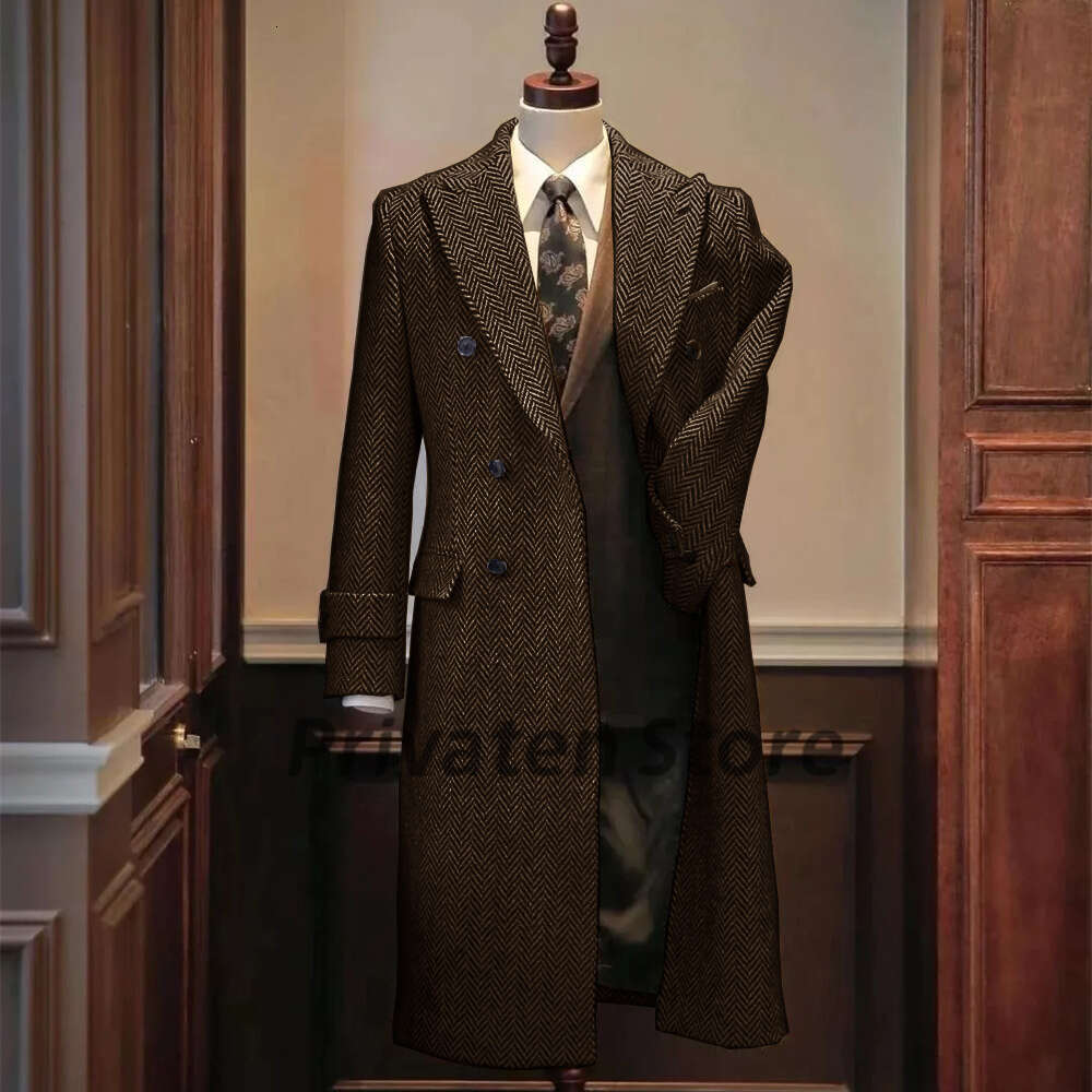 Men Jackets Notched Herringbone Lapel Blazer High Quality Suit Long Coat Windbreaker Camping Men's Clothing Chaquetas Hombre
