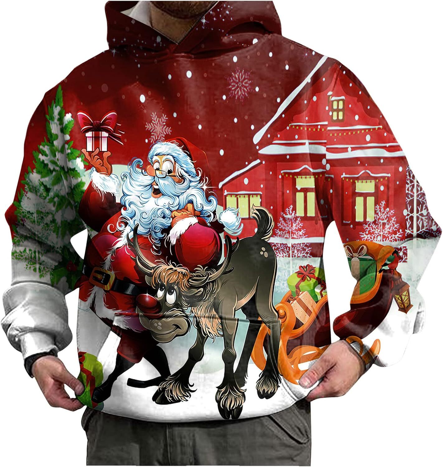 Hoodie for Mens Womens Christmas Sweatshirt Hoodie Men Casual Autumn Winter Long Sleeve Christmas Printed Hoodies Sweatshirt Tops Blouse Graphic cool