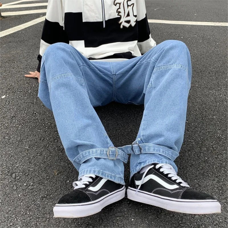 Men Wide Leg Jeans Hip Hop Casual Mens Straight Baggy Denim Pants Streetwear Skateboard Pant Neutral Trousers Plus Size S-5XL 241105