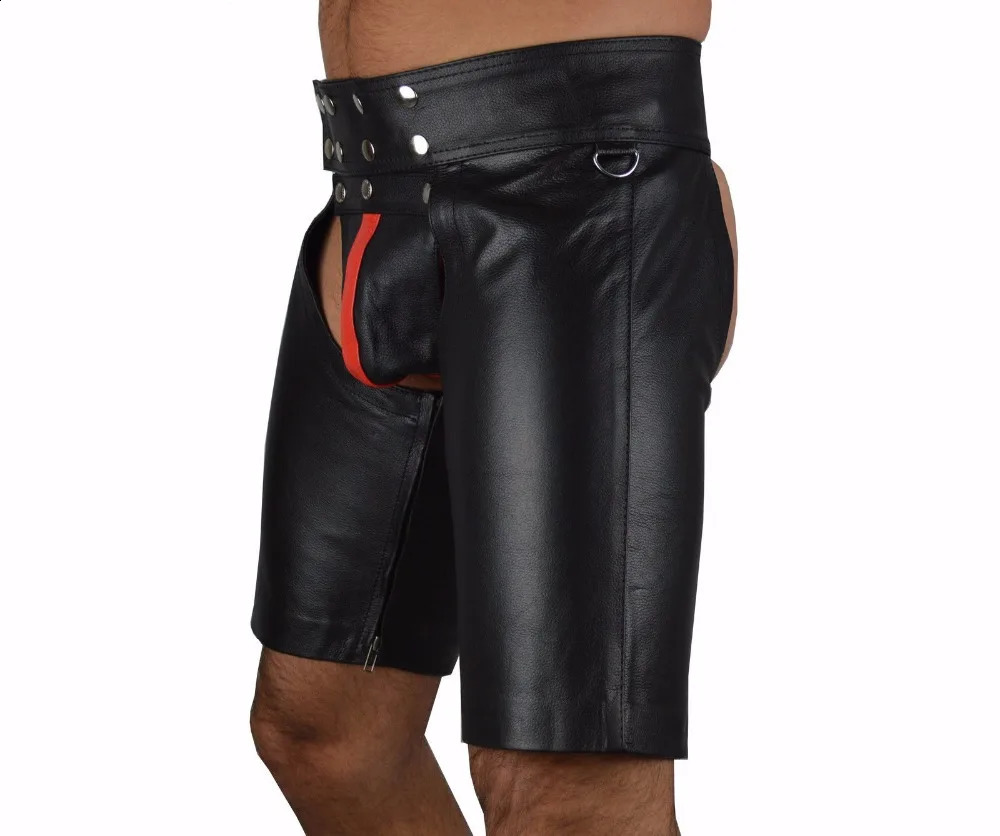 Sexy Lingerie Gay Men Faux Leather Lace Up Pants Black Mens Latex PVC Bondage Open Cortch Shorts Gothic Fetish 241105