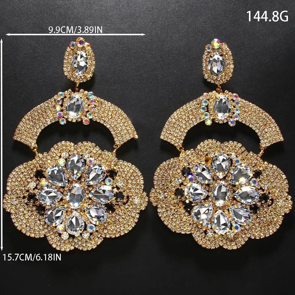 Stonefans Flower Pendant Earrings Gem Long Dangle for Women Y2k Trending Party Accessories Exaggerated Jewelry Crystal 241105