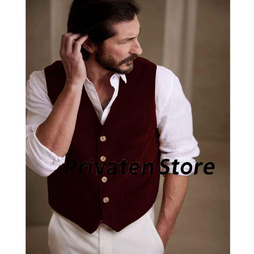 Men Vest Modern Suede Veet Khaki Cardigan 10-Button Suit Sleeveless Waistcoat West Cowboy With Pocket Punk Gilet Chaleco
