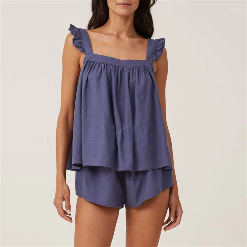 Womens Tracksuits Lamuusaa 2 Piece Outfits Women Sexy Clothes Sleeve Square Collar Babydoll Tank Tops High Waist Shorts 2000s
