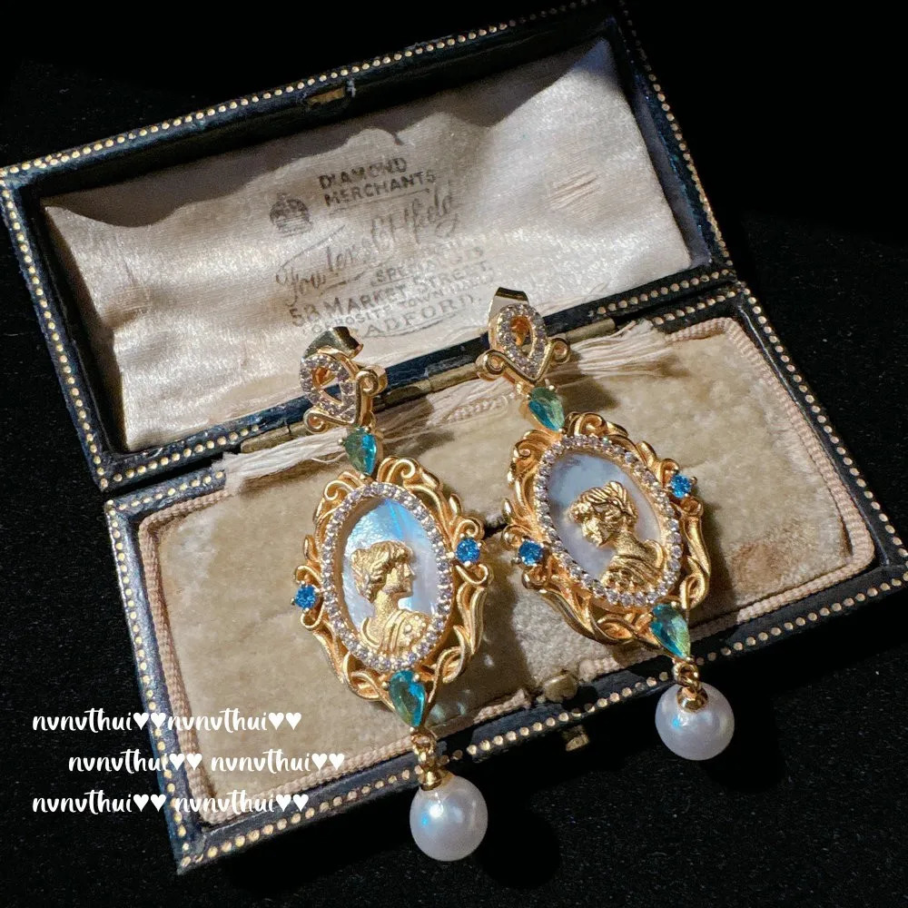 Original 18K Gold Plated Exquisite Carving Goddess Face Jewelry Sets with Zircon Court Style Retro Women Ring Earring Necklace 241105