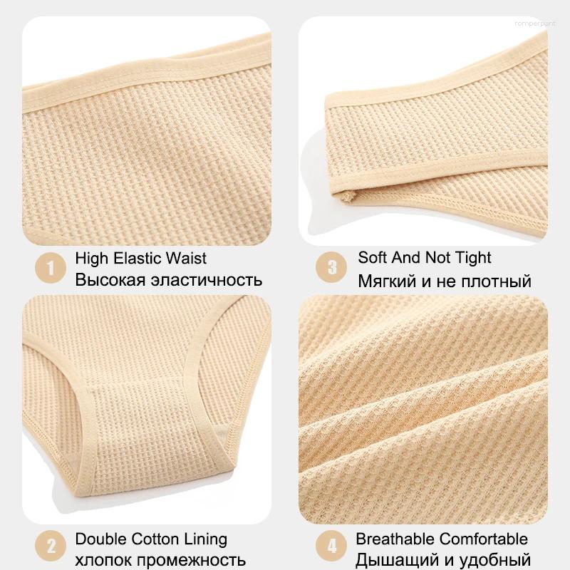 Women's Panties 3Pcs/Set Sexy Waffle Plaid Cotton Briefs Women Solid Color Low Waist Female Soft Breathable Lingerie Comfort Underwear