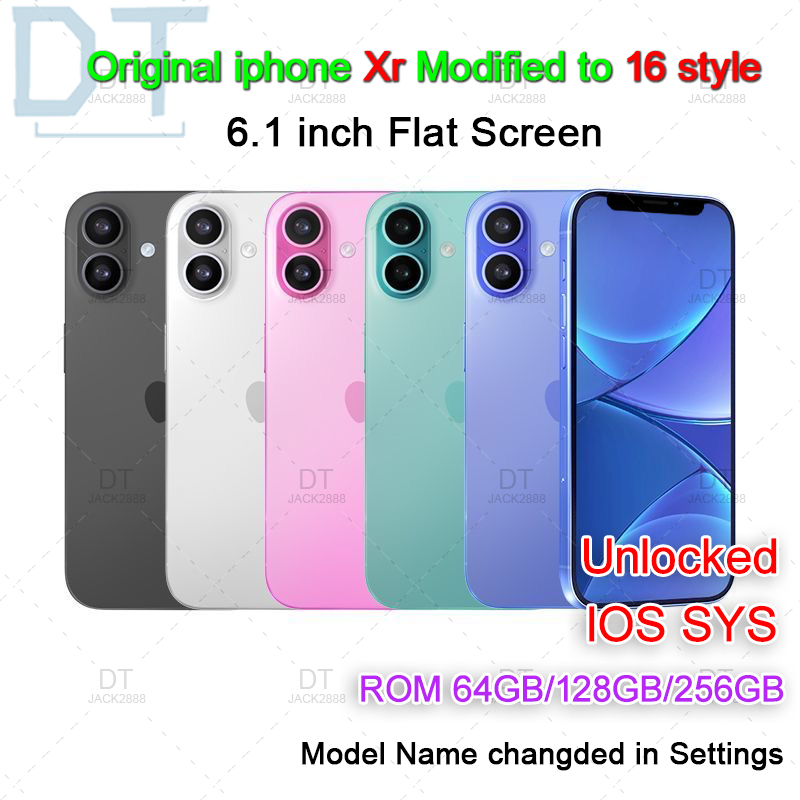 DIY iPhone Original Unlocked iphone XR Covert to iphone 16 Cellphone with iphone16 Camera appearance 3GB RAM 64GB 128GB ROM Mobilephone