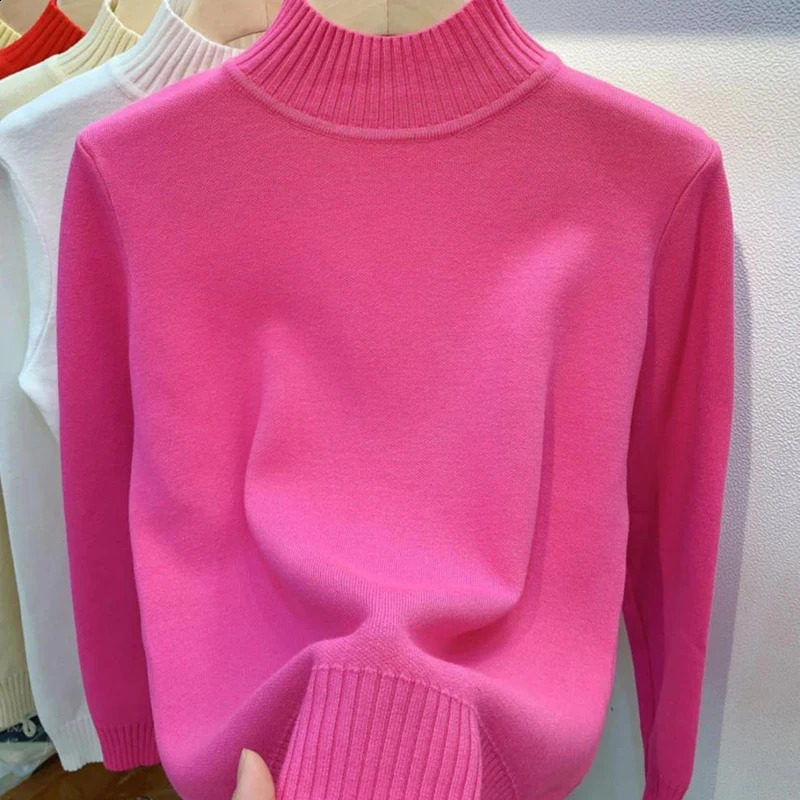 Turtleneck Solid Sweater Women Fashion Stretch Tops Knitted Pullovers Long Sleeve Bottoming Knitted Simple Chic Clothes 241105