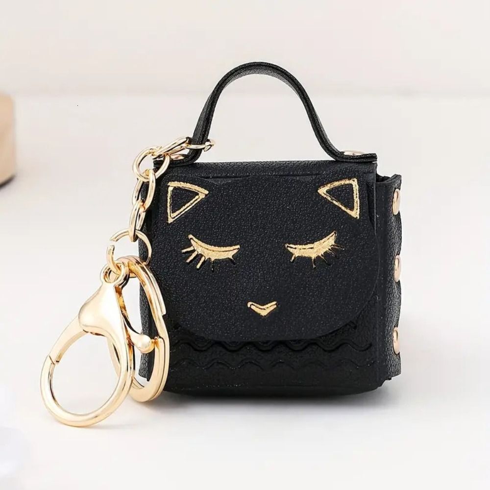New Women's Cute Cat PU Leather Designer Wallet Keychain Small Coin Bag Keyring Fashion Bag Pendant