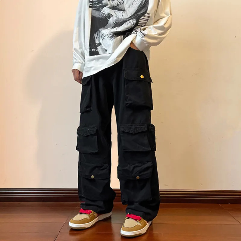 FEWQ Y2k Mens Cargo Pants Multi Pocket Male Hiphop Overalls High Street Safari Style Trousers Summer Streetwear 24A562 241105