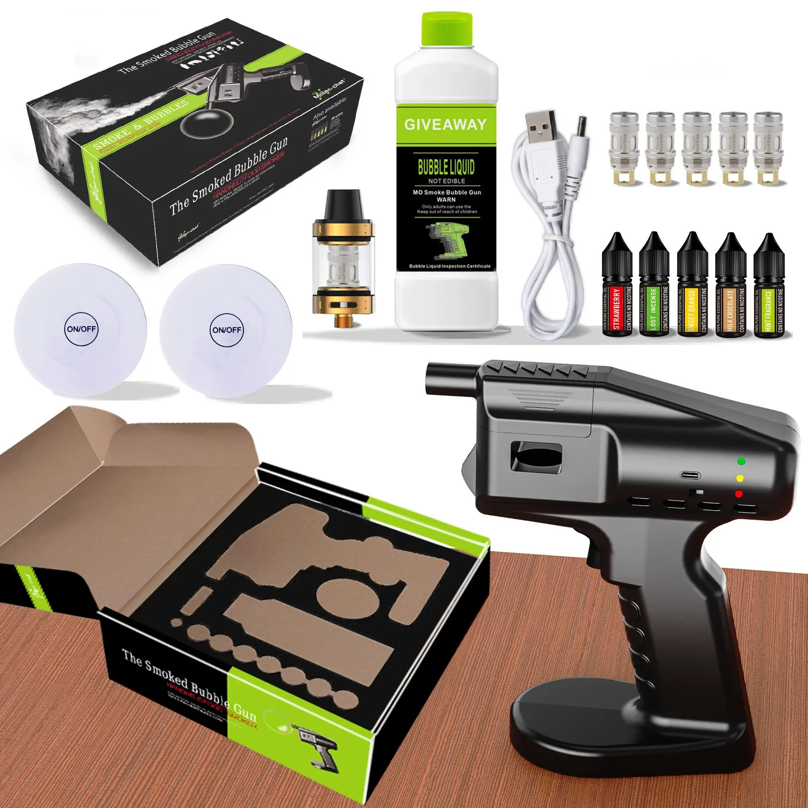 Electric USB Flavour Blaster Flavor Smoke Gun Bubble Kit Machine Smoking Maker For Bar Cocktails With 2 Lighting Base 241029