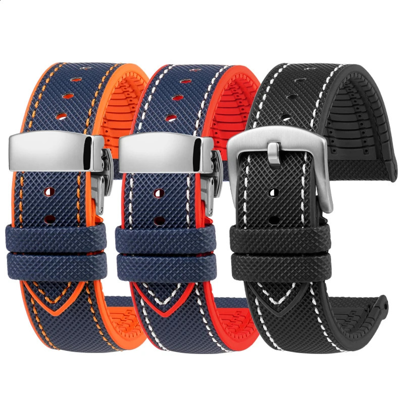 For any Waterproof rubber watch strap Men bracelet 19 20mm 21 22mm 23mm 24mm wristband Blue orange green yellow Watchband 241105