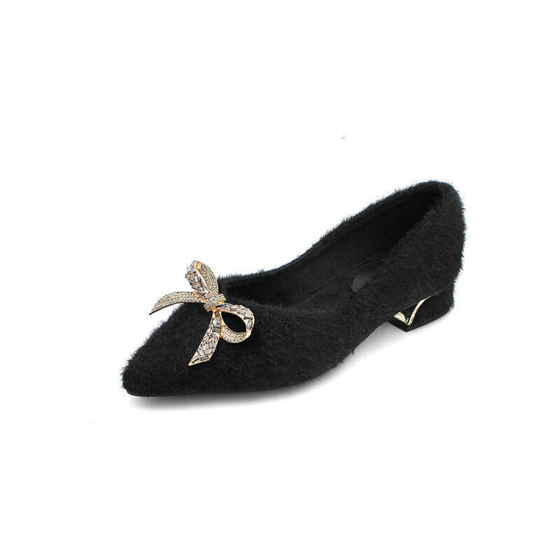 Hairy To Wear Outside In 2023 Autumn And Winter New Style With Added Velvet Cotton Shoes, Single Order Lazy People, Thick Heels, Bean Shoes For Women