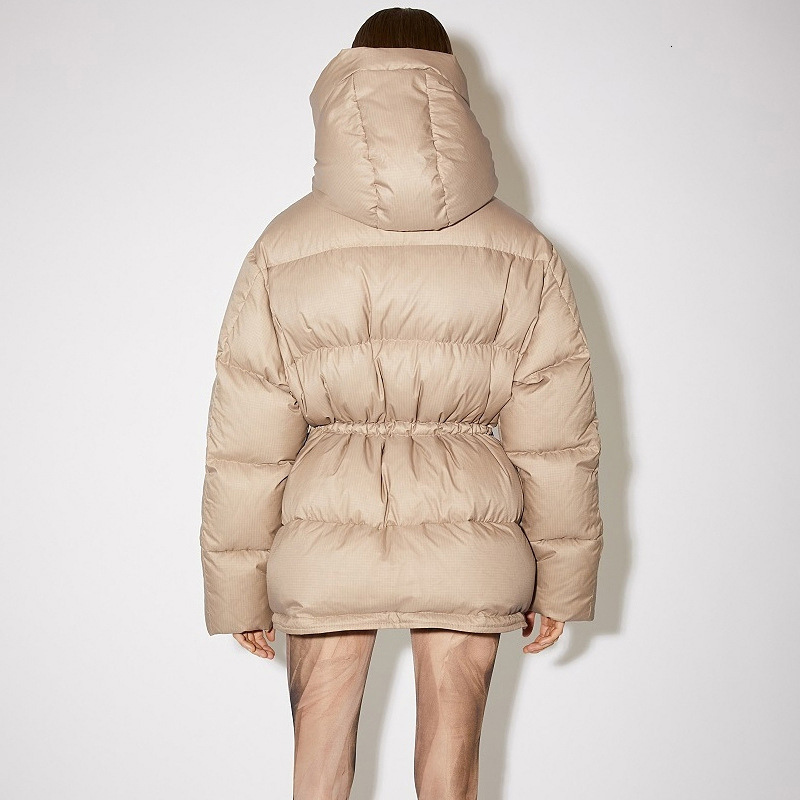 Winter Women Padded Thickened Coat Fashion Classic Drawstring Waist Loose Hooded Windproof Warm Duck Down Jacket Outerwear