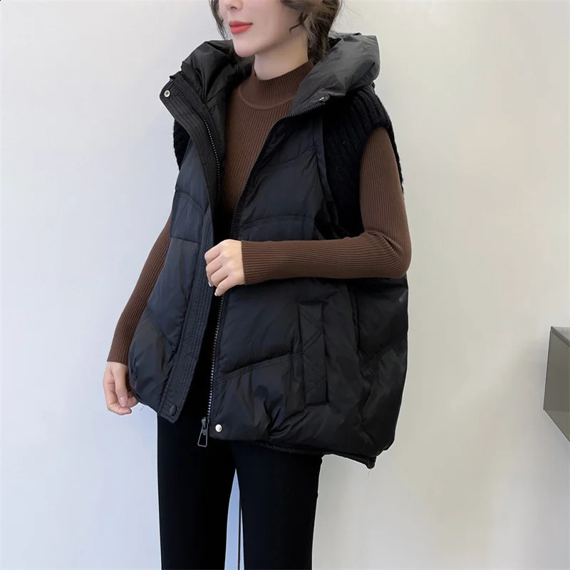winter knitted patchwork womens Parkas vest short and loose fully matched warm sleeveless cotton vest jacket womens vest 241105