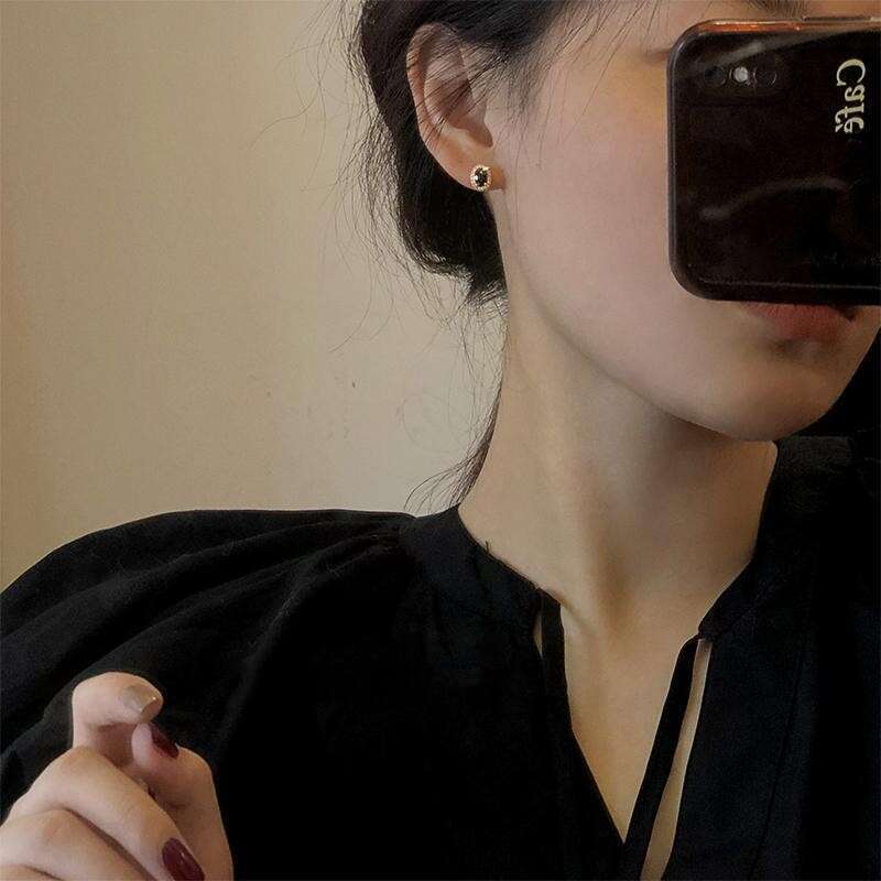 Sterg Sier Inlay Zircon Black Agate Earrings for Women High Quality Exquisite Jewelry Accessories