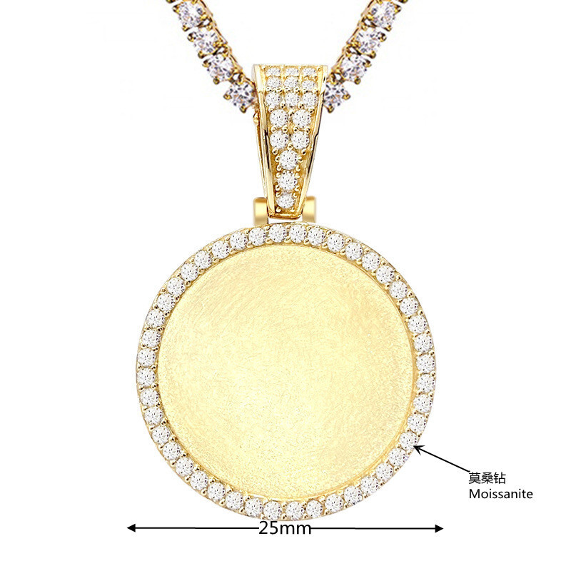 Real U Jewelry Iced out VVS Dia Pendant Necklace for Men Sterg Sier Blank Memory Moissanite Necklaces