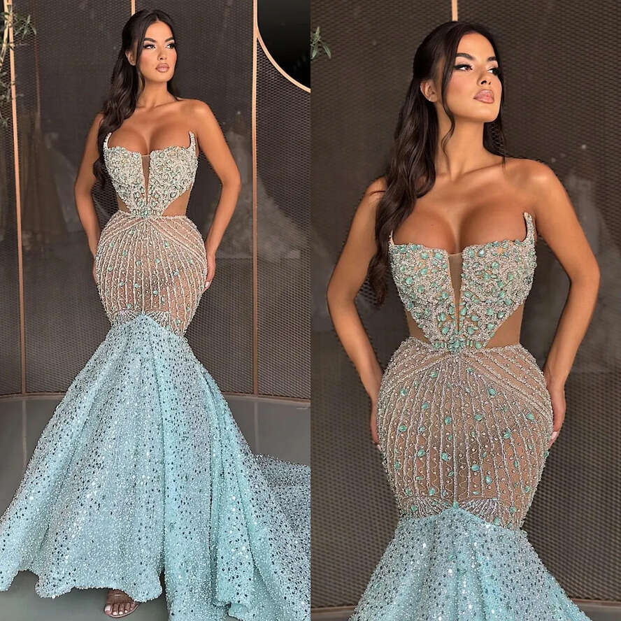 Mermaid Elegant Evening Sequins Beads Crystal Formal Party Prom Dress Red Carpet Long Dresses For Special Ocn