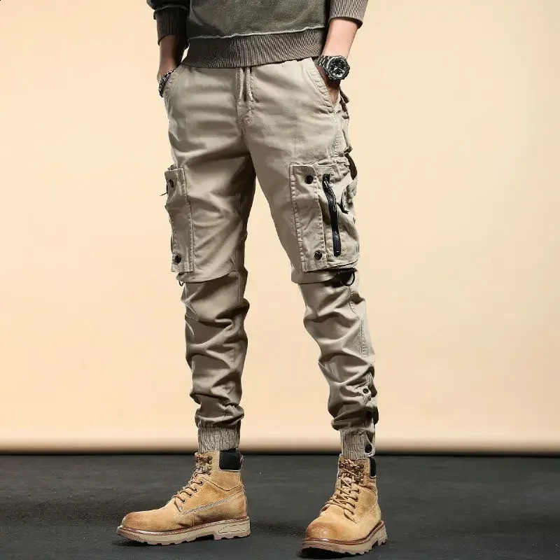 Mens Cargo Pants Outdoor Male Trousers Korean Hiking Loose Biker Motorcycle Cotton Spandex Aesthetic Fashion Baggy Slacks 241105
