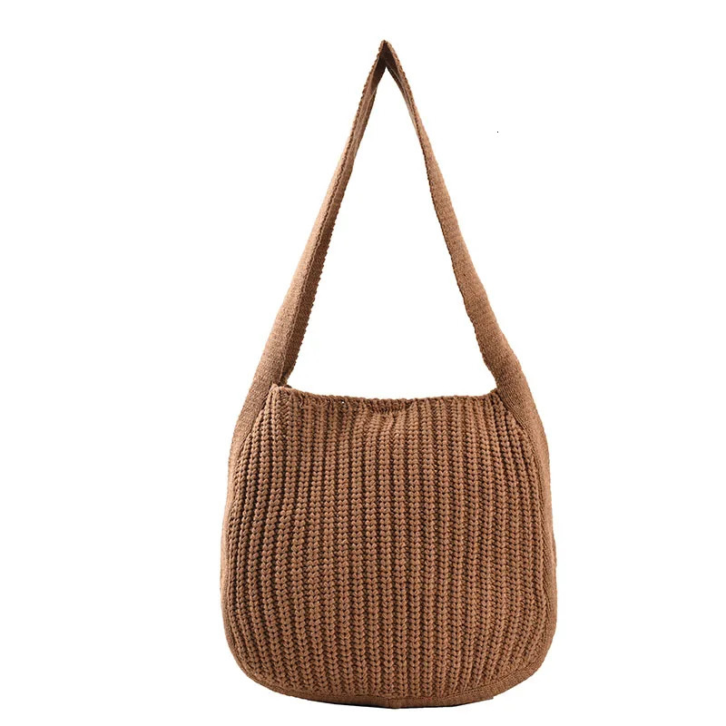 Korean Fashion Knitted Shoulder Shopping Bags For Women Vintage Soft Tote Bag Large Capacity Female Handbag Solid Sac 241104