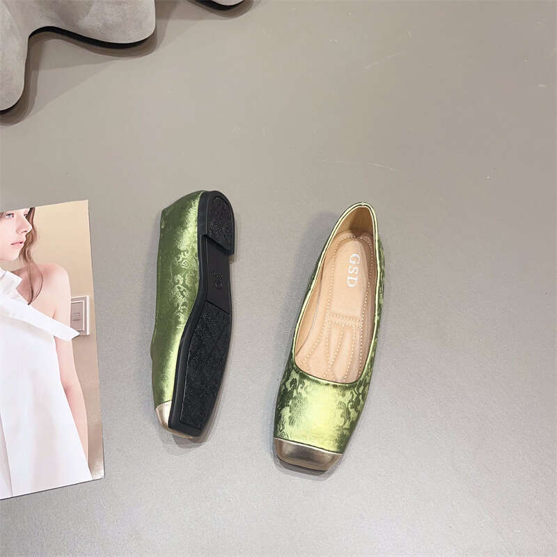Korean Version Summer Shoes, New Chinese Versatile And Comfortable, French Style Small Fragrance Style, Shallow Mouth Square Toe Flat Bottom Single Sh