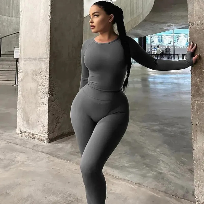 Hawthaw Women 2024 Spring Autumn Long Sleeve Crop Tops Long Pants Two Piece Matching Sets Tracksuit Wholesale Items S3613114K 241105