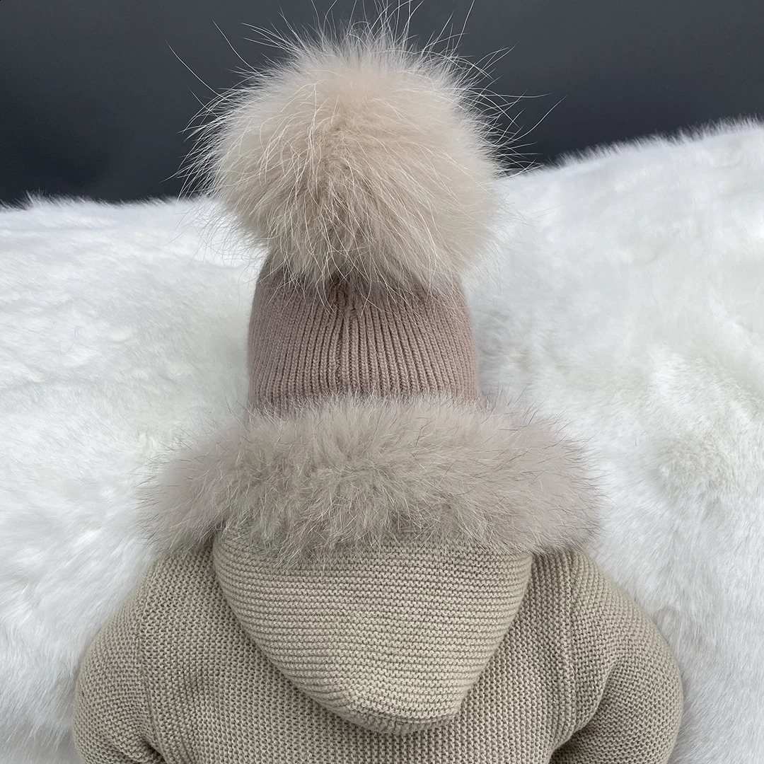 MISS KANEFUR born Knitted Hat Soft and Warm Angora Childrens Boys and Girls Fur Pom Hat Cute Baby Bear Childrens Hat 241105