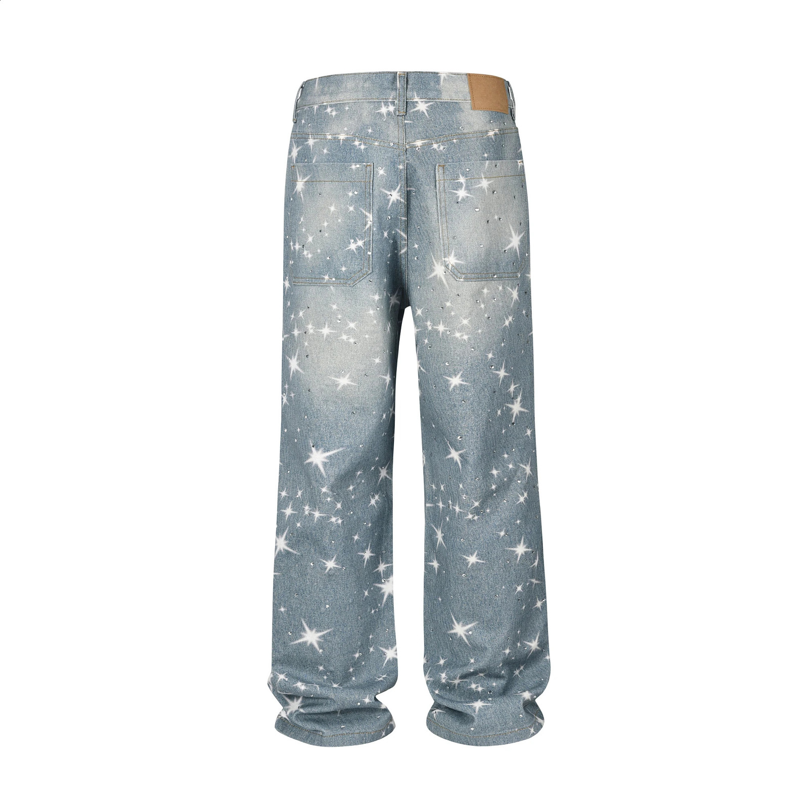 Stars Rhinestone Washed Blue Baggy Jeans Mens and Women Ropa Hombre Streetwear Solid Casual Denim Trousers Loose Cargo Pants 241105