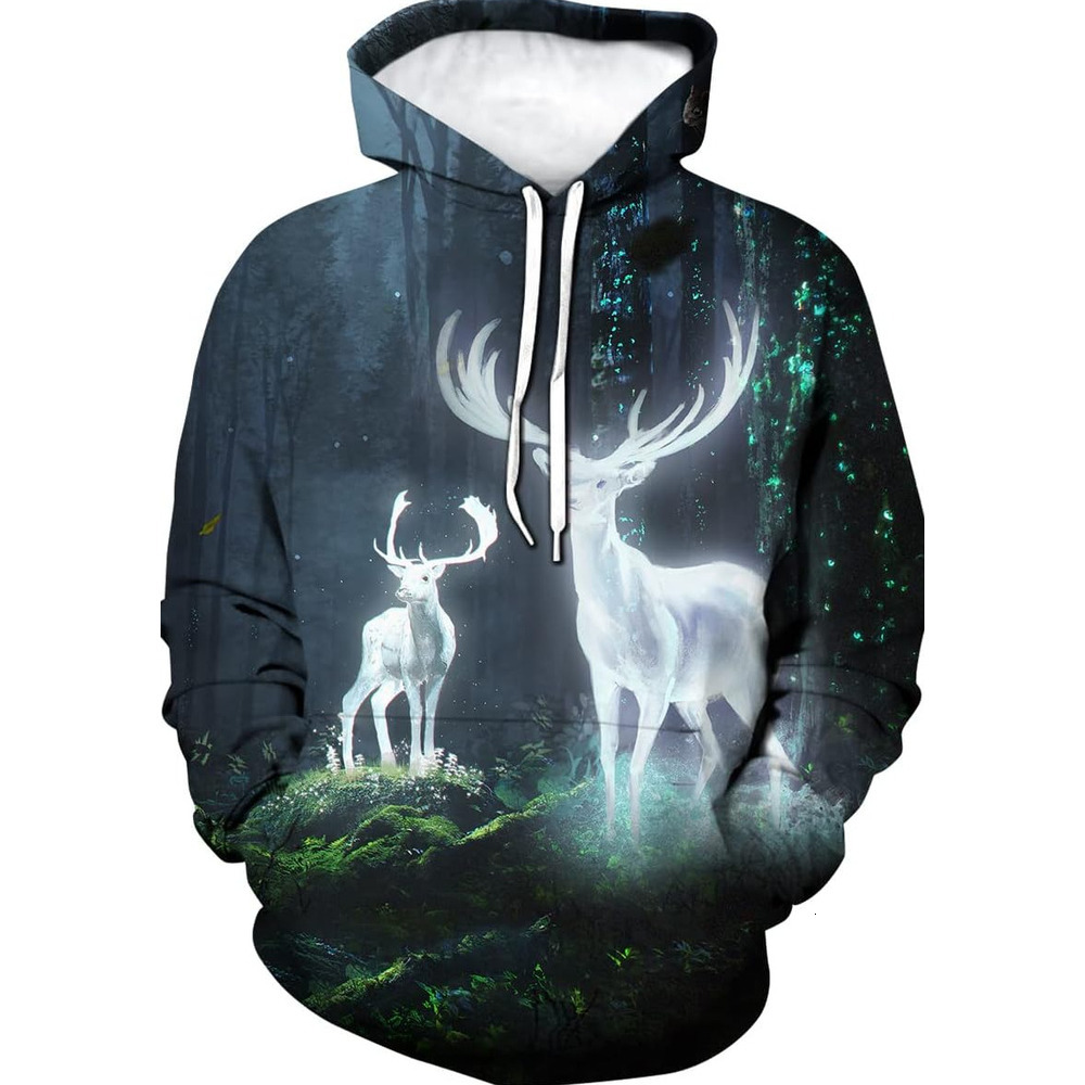 Hoodie for Mens Womens Deer Hoodie Novelty Print Animal Hoodies Sweatshirt for Men Women Graphic Hoodies sweatshirt Fashionable, cool, and warm
