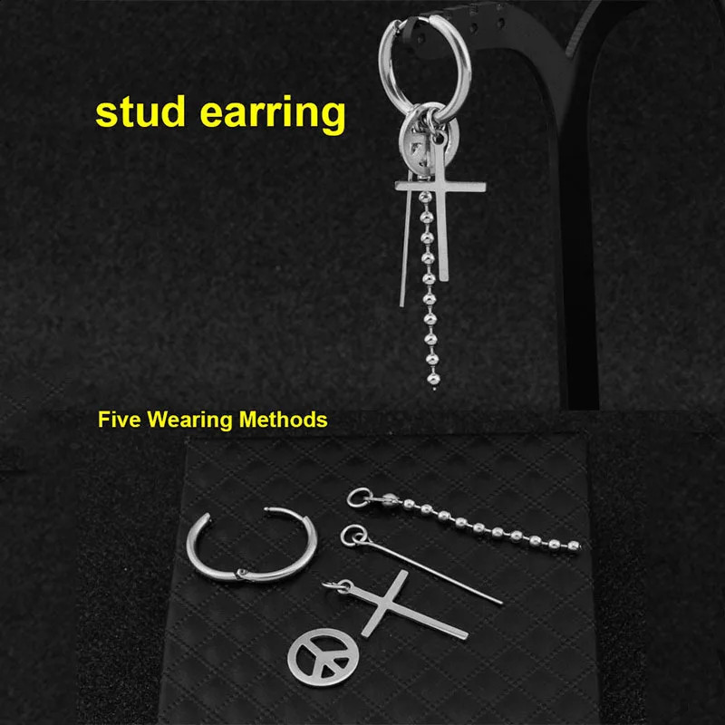 Korean fashion cross tapered square gothic cool pendant mens earrings 241105