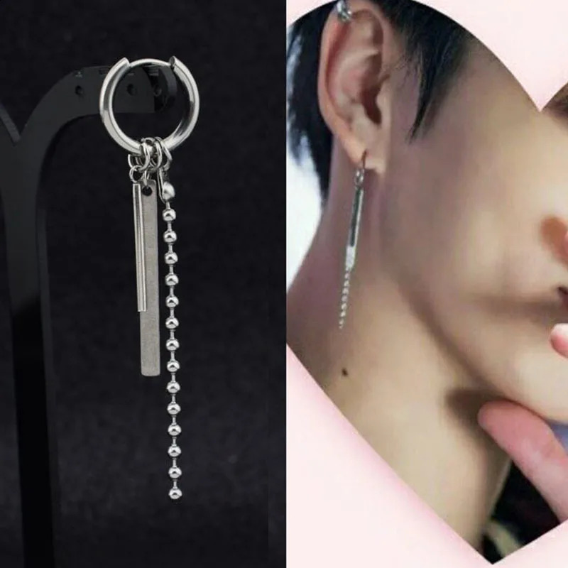 Korean fashion cross tapered square gothic cool pendant mens earrings 241105