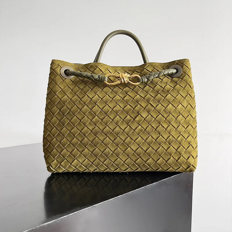 Designer Top handle bag Large Olive Suede Tote Bag in weathered leather with signature knot detail and sliding cross-body strap Mutil Size