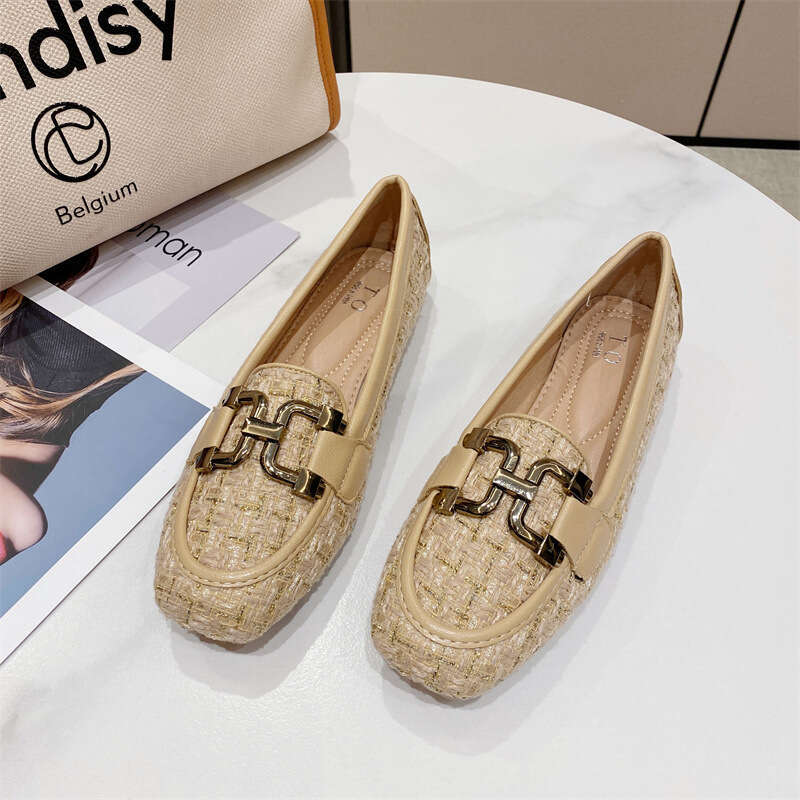 Spring 2023 New Product Single Head Cloth Woolen Soft Bottom Le Fu Versatile Bean Women's One Foot Shoes