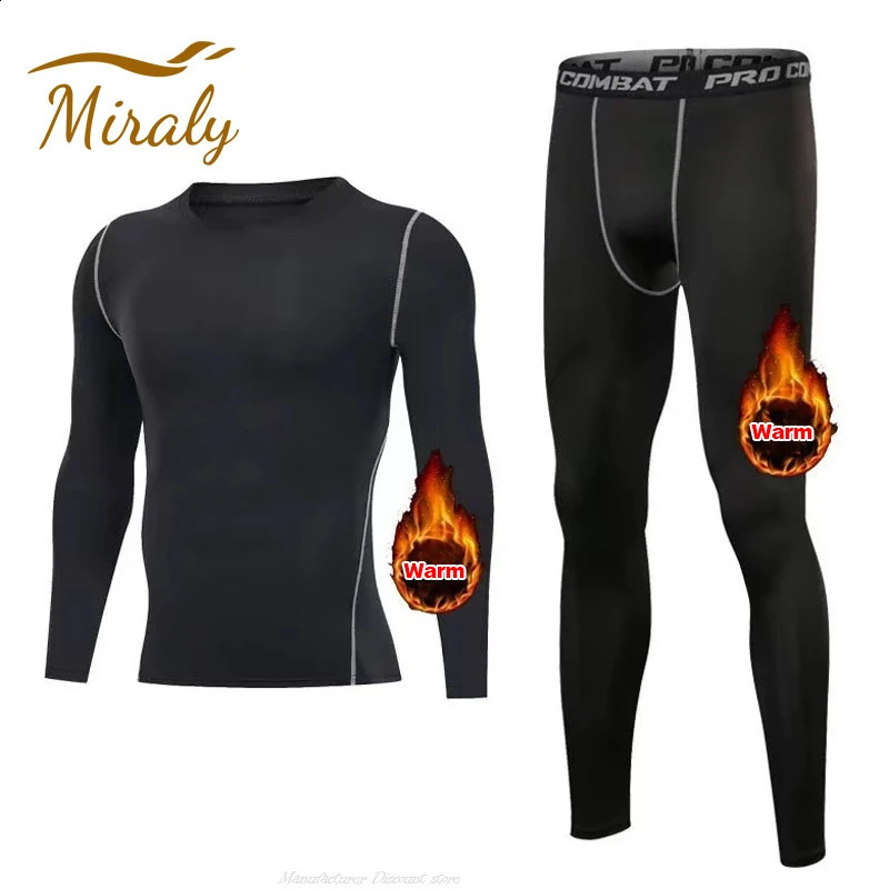 Winter Warm Men Undershirts Fleece Thermal Underwear Set Long Johns Elastic Compression Tights Fitness Sprots Tracksuit Set 241105