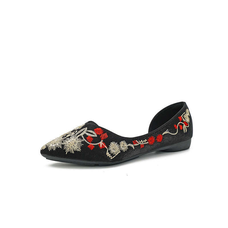 Chinese Embroidery Flat Sole For Women, Spring And Summer 2024 New Versatile Shallow Mouth Side Hollow Pointed Antique Style Embroidered Shoes
