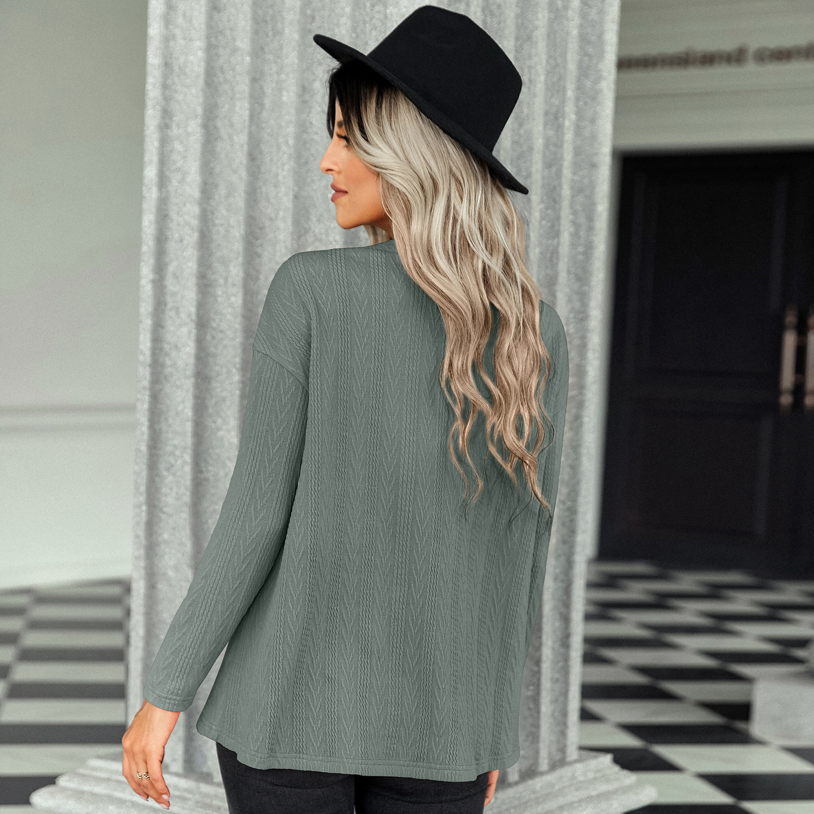 Top Women's Early Autumn Solid Color V-Neck Versatile Knitted Cardigan Coat Harajuku Streetwear Knitwear